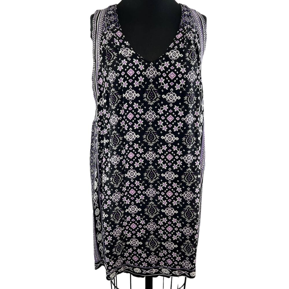 Calypso St Barth Black White Purple Sleeveless Silk VNeck Shift Dress Sz S Small